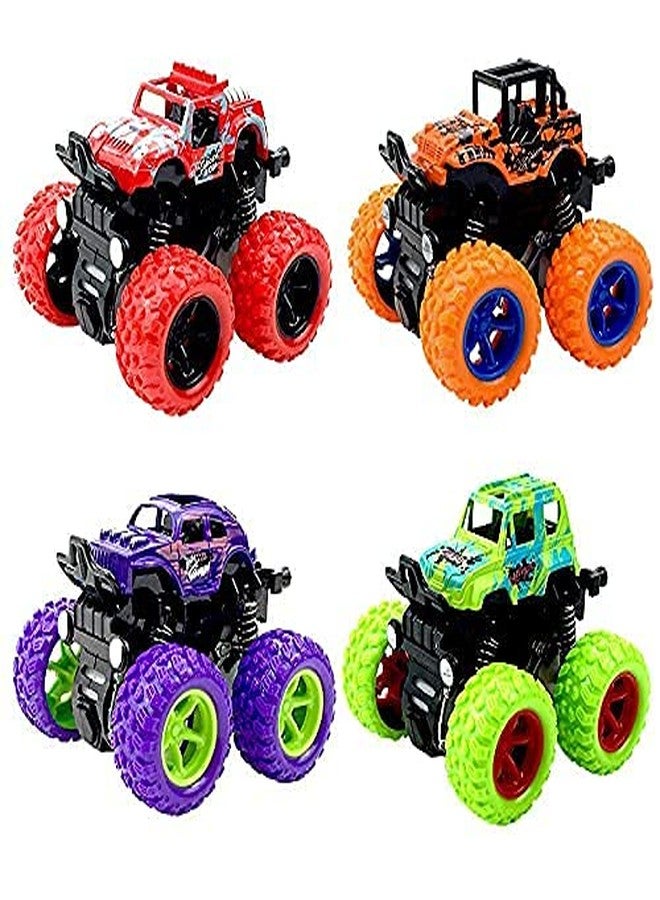 PULSBERY Plastic Unbreakable 4 Wheel Friction Powered Mini Rock Trucks Cars - Drive Vehicles Toys for Boys with Big Rubber Tires,Multicolor (Monster Truck Toy-4 Qty) - Image 2